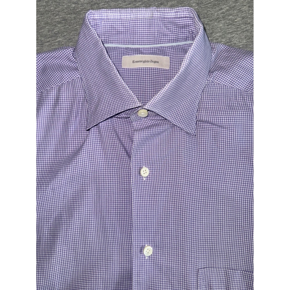 Ermenegildo Zegna Men Purple Gingham Shirt Size Large Very Lightweight Luxurious